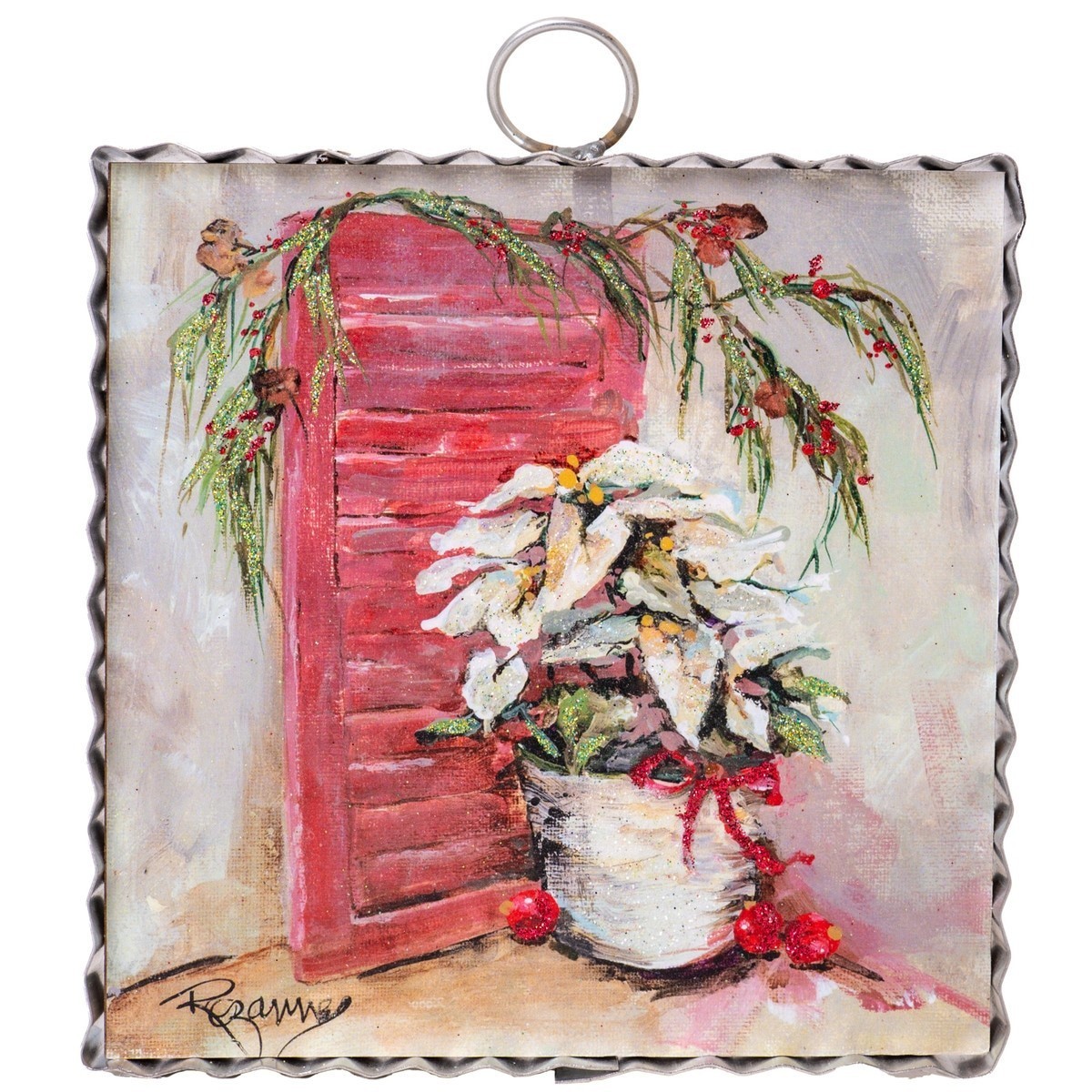 The Round Top Collection Mini Gallery White Poinsettias 6x6x1