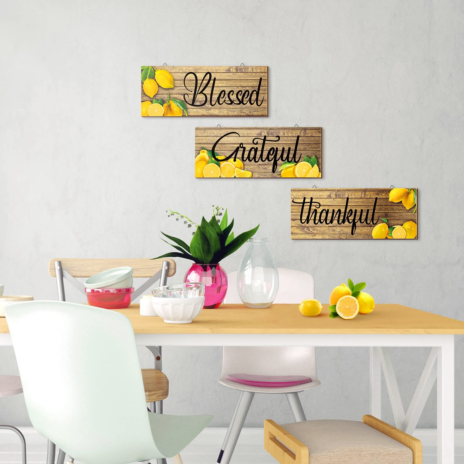 3 Pieces Lemon Wall Decor Grateful Thankful Blessed Art Signs Lemon Decoratio…