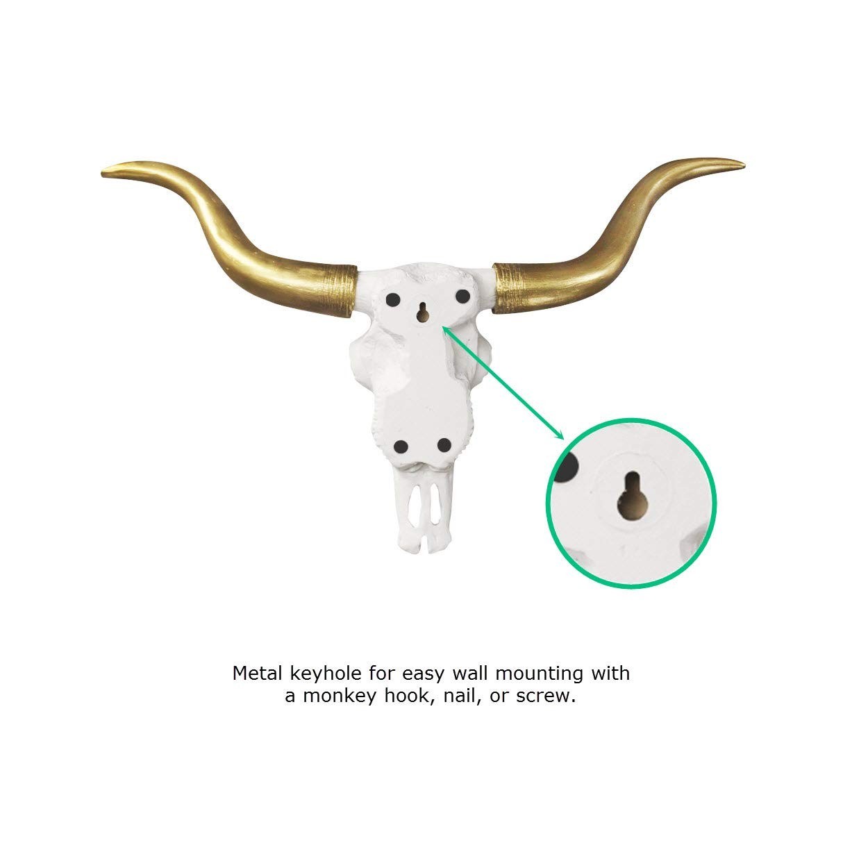 Mini White & Gold Longhorn Faux Skull – 20″ Taxidermy Wall Decor, Handmade Farmh