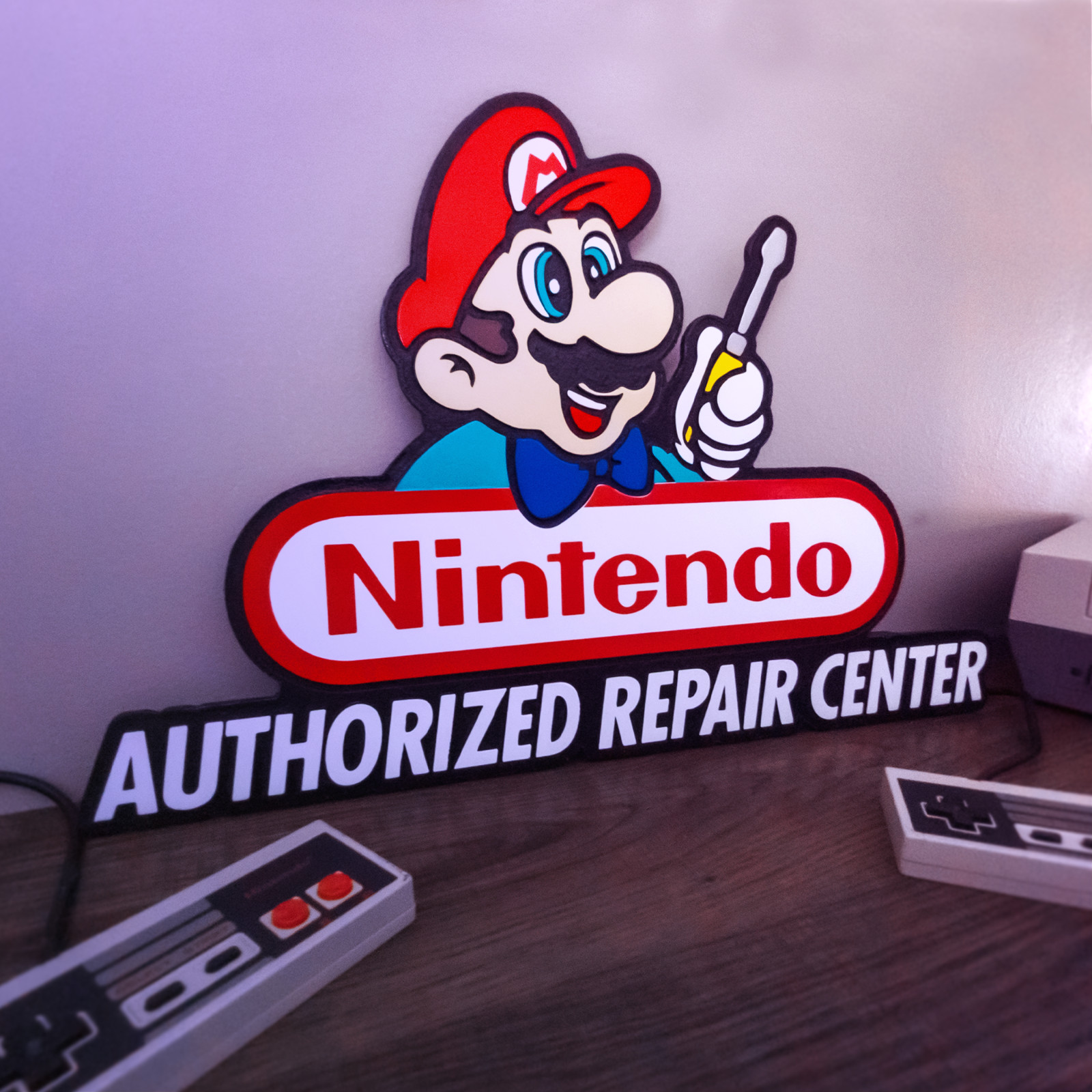Large Engraved Nintendo “Authorized Repair Center” Sign Wall Art Video Game Deco