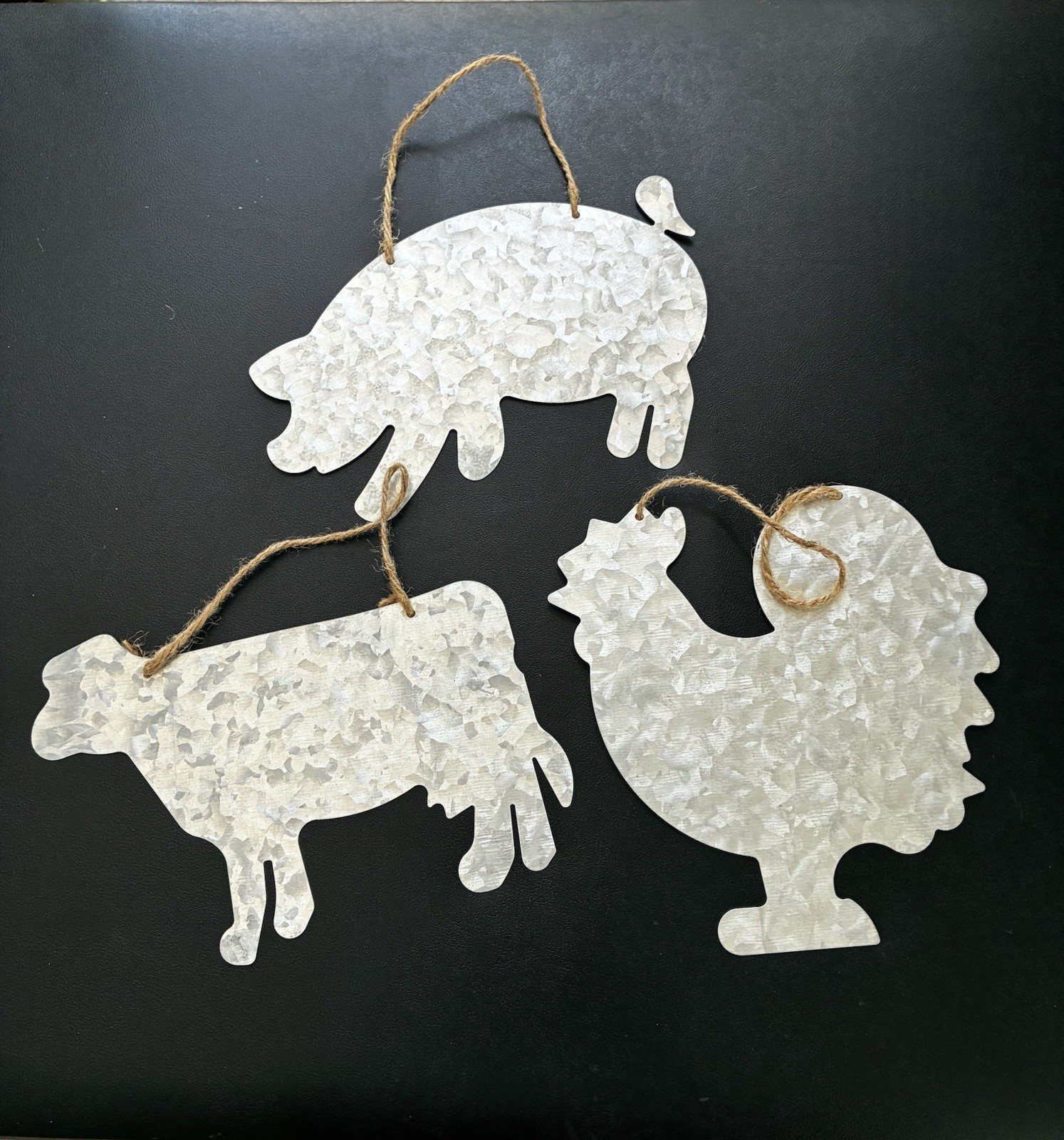 Set of 3 Galvanized Metal Farm Animal Wall Decor