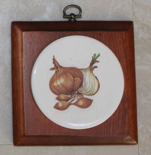 Vintage 70’s Wood Ceramic Vegetable Tile Wall Decor Set of 6 Square