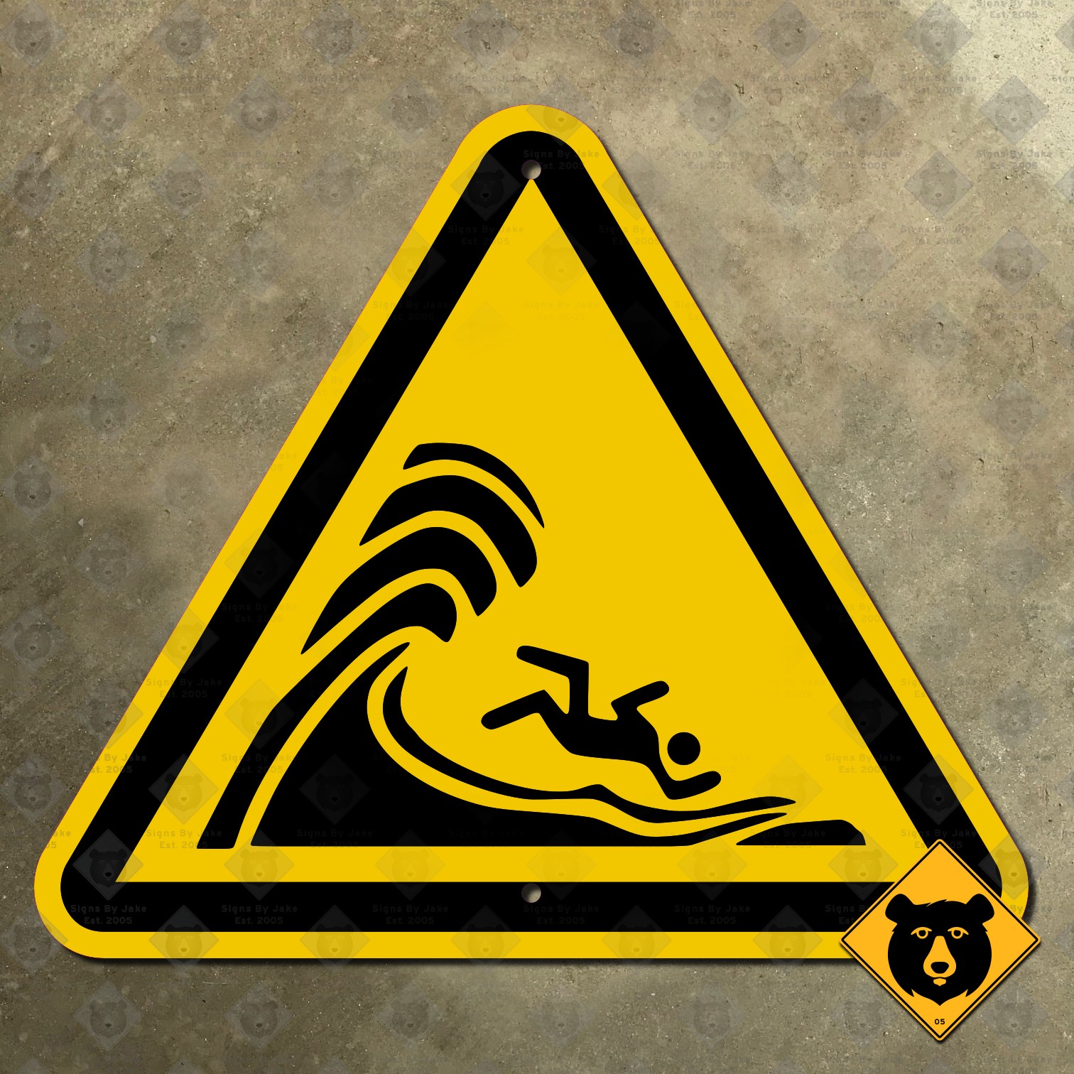 Ireland wave ocean warning highway sign road sign black yellow triangle 19×16