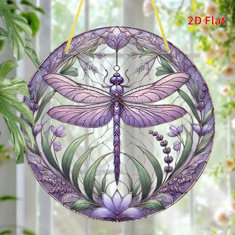 Bohemian Purple Dragonfly Sun Catcher Home Wall Decor Round Acrylic Gifts