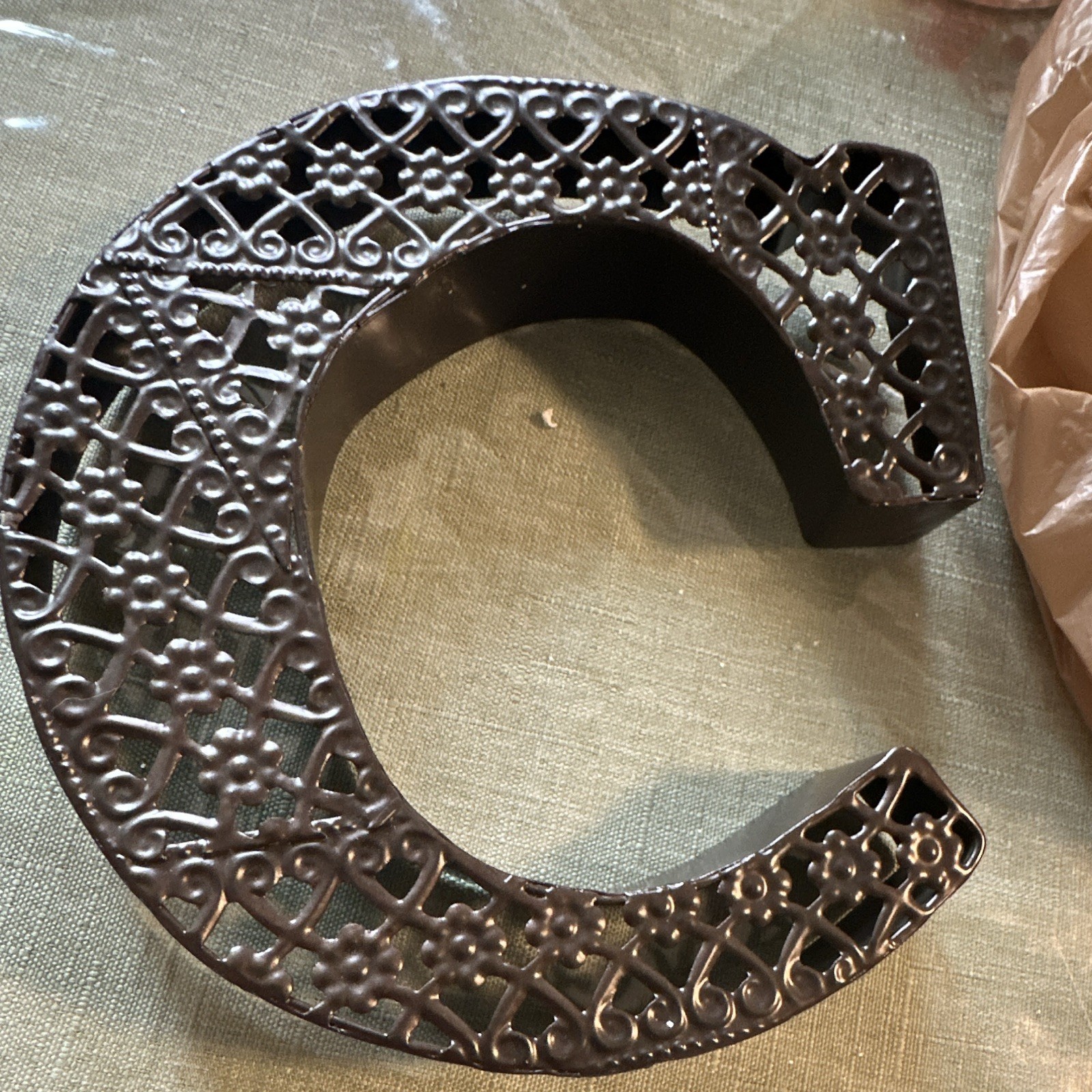 Black Metal Filigree Letter C Decor Plaque, Decorative 3D Effect, Adults