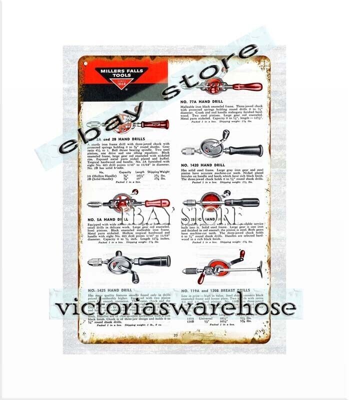 1961 metalworking carpentry Precision Tools hand drills carpentry hardware sign