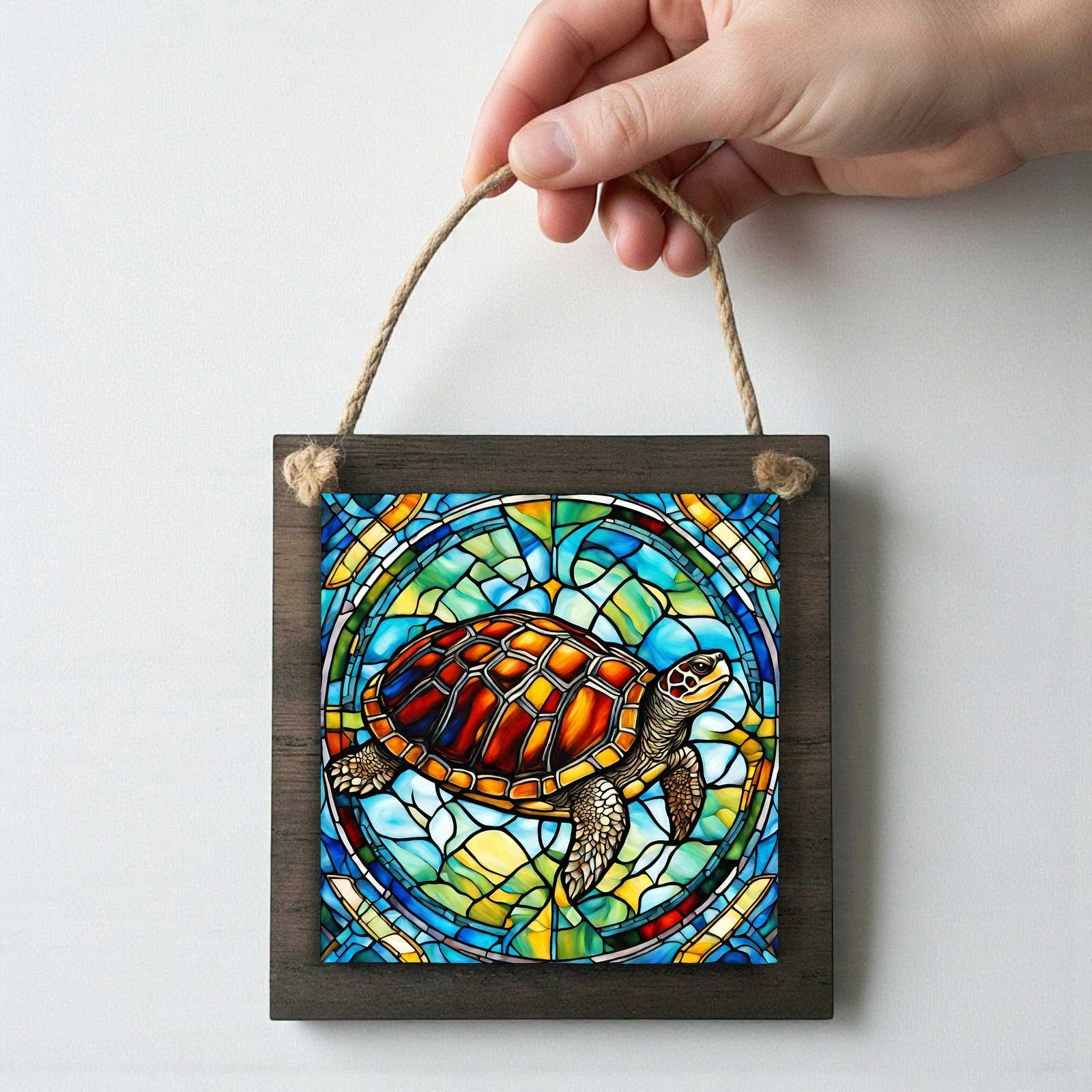 Turtle Wall Sign 4.8 in Small Wood & Metal Wildlife Window Hanging