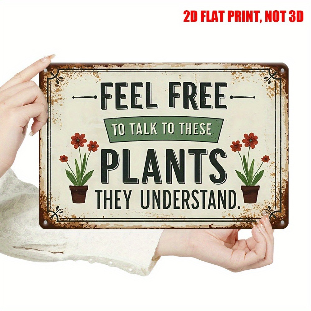 Humorous Plant Lover Metal Signs Talk to Plants Retro Home Wall Decor Art Garden