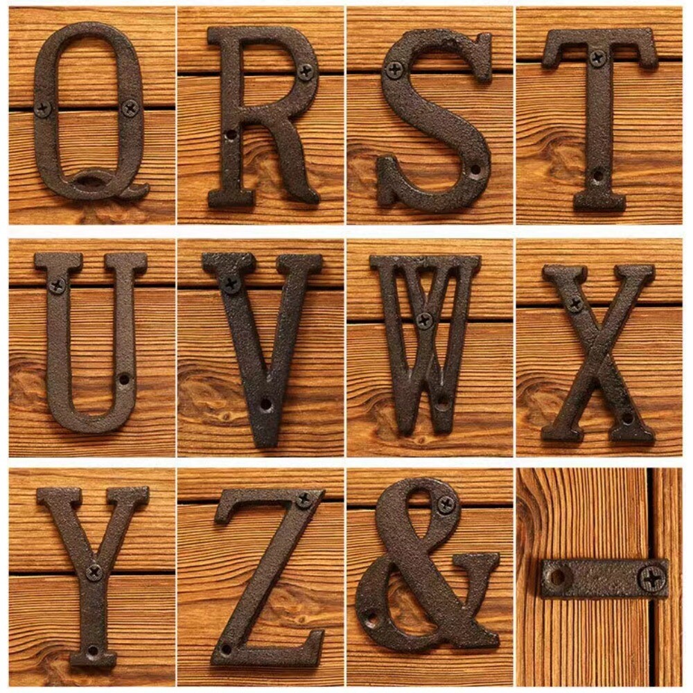 Cast Wrought Iron Black Antique Xmas House Door Alphabet Letters and Numbers US
