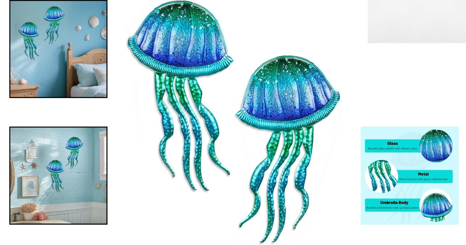 Ocean-Themed Glass and Metal Jellyfish Decor – Perfect for Living Room and Pool