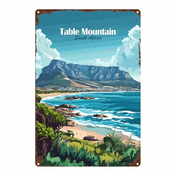 Table Mountain South Africa Cape Town Coast Travel Metal Sign Coastal Wall Decor