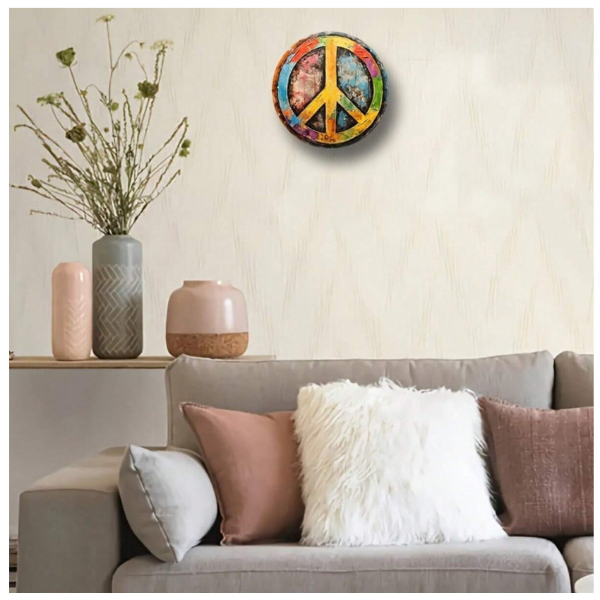 Vintage Peace Sign Metal Wall Art, 8 Inch X 8 Inch – Retro Hippie Decor, Suitabl