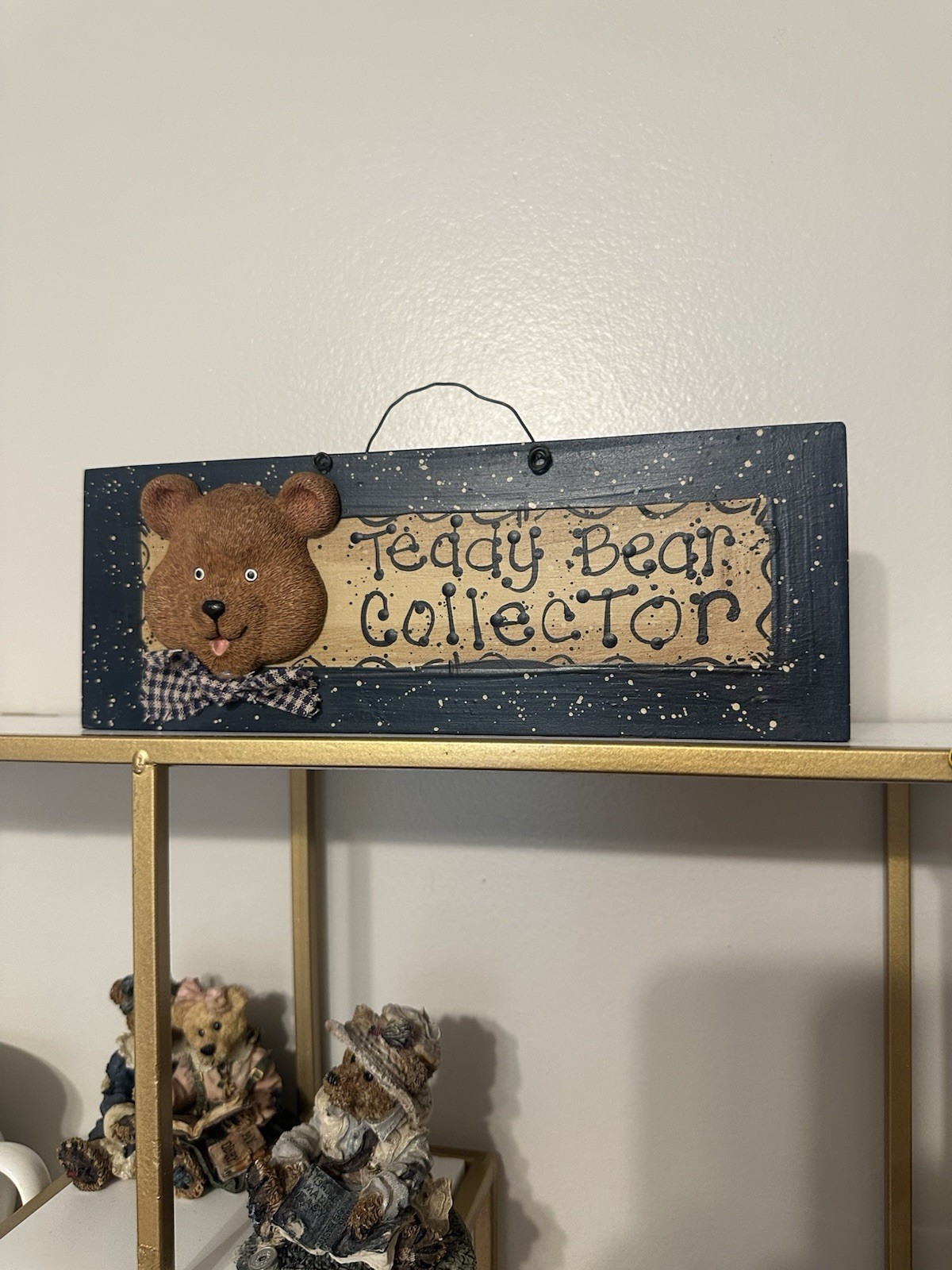 Hanging Painted Wood Rectangle Sign Teddy Bear Collector Novelty Plaque Blue