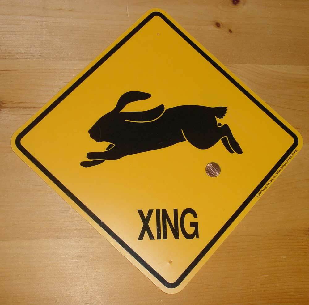 RABBIT CROSSING PLASTIC SIGN BY YOUNG CONCEPTS INC. 1990 – 10.5″ x 10.5″ – NEW
