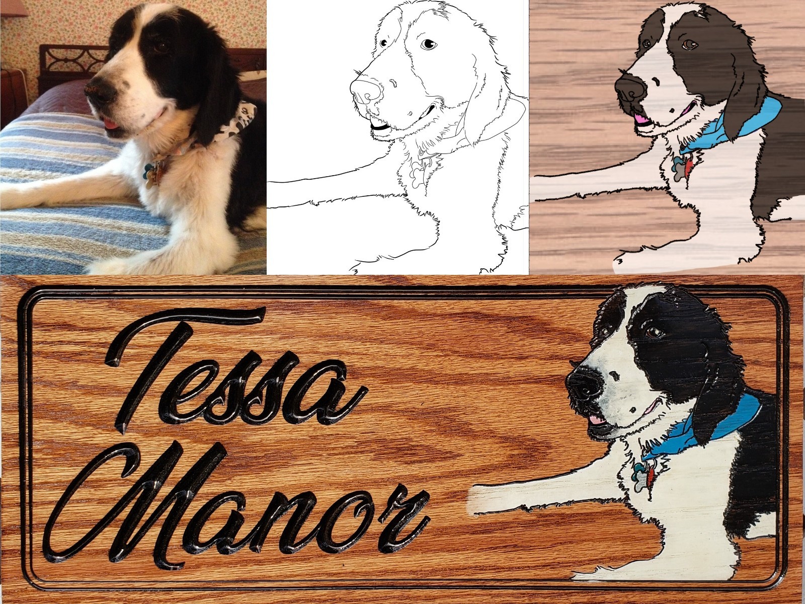 Custom Pet Portrait Sign | Hand-Painted Wooden Pet Name Plaque | Dog or Cat Love