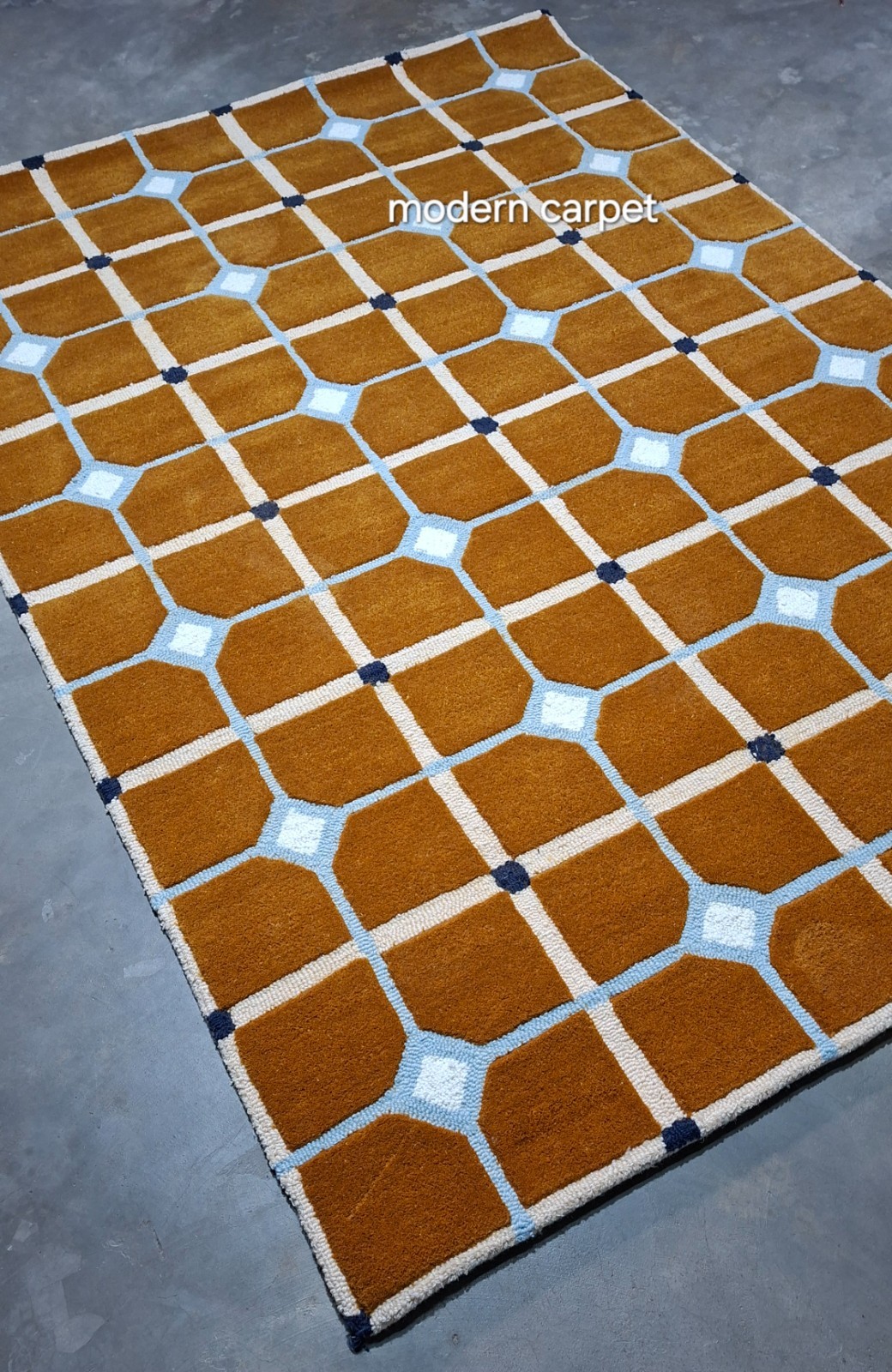 Mid Century Modern Geometric Area Rug Brown Blue Lattice Carpet Living Room 8×10