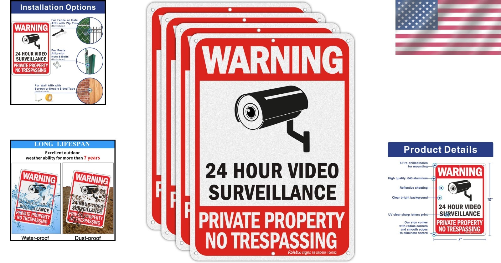 Reflective No Trespassing Signs – 4 Pack, Weather Resistant & Easy to Install