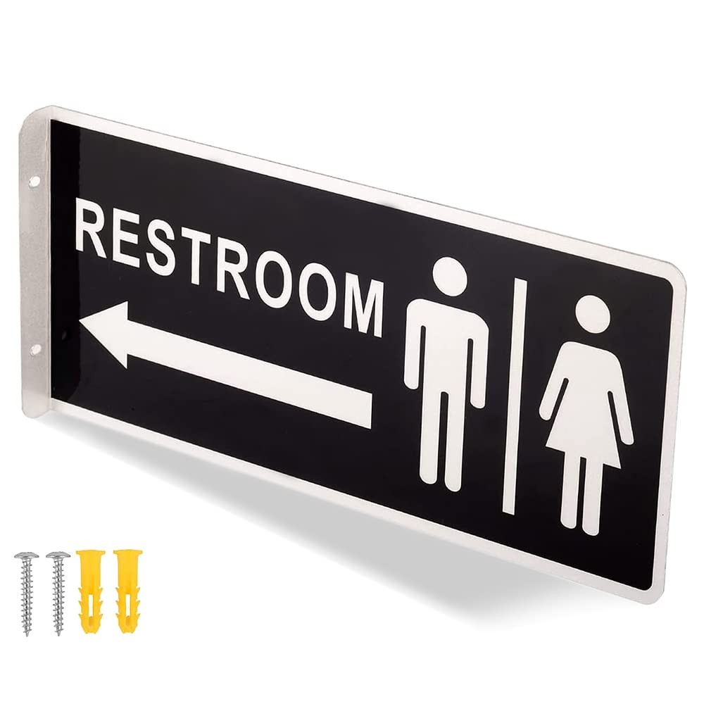 Double Sided Metal Restroom Sign, Aluminum Bathroom Sign for Home and Office, 12
