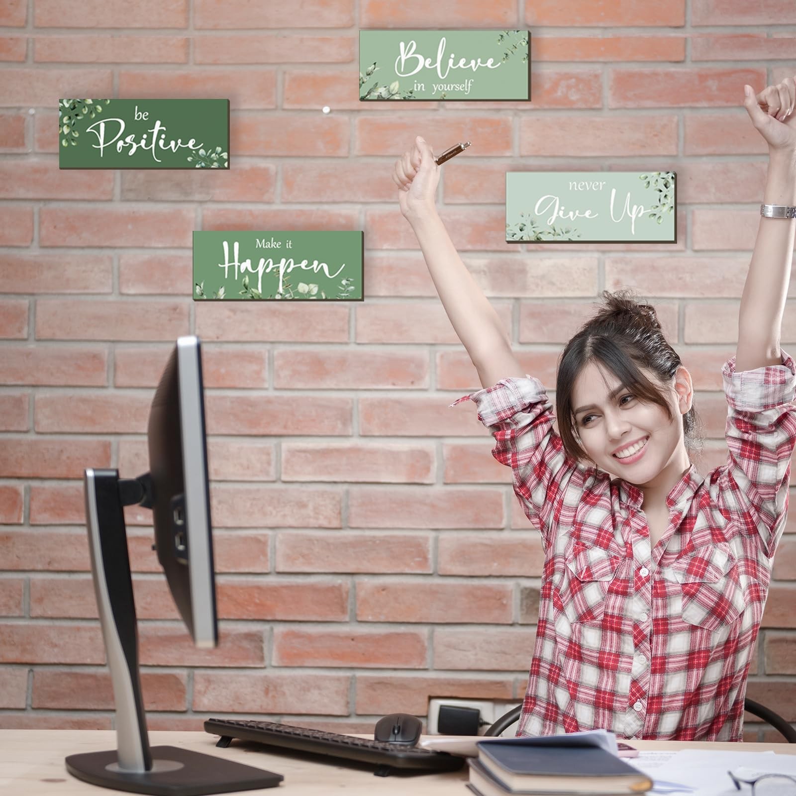 4 Pcs Green Office Decor For Women Motivational Wall Decor Inspirational Gree…