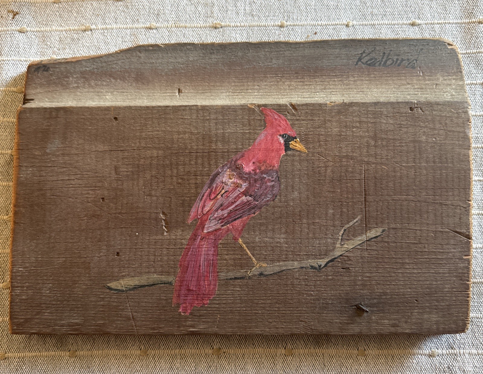 Hand Painted Red Cardinal Rustic Barn Wood Wall Art 11 x 7.5”