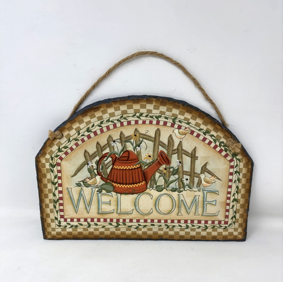 Crazy Mountain Summer Country Garden WELCOME SIGN Wall Decor Watering Can Birds