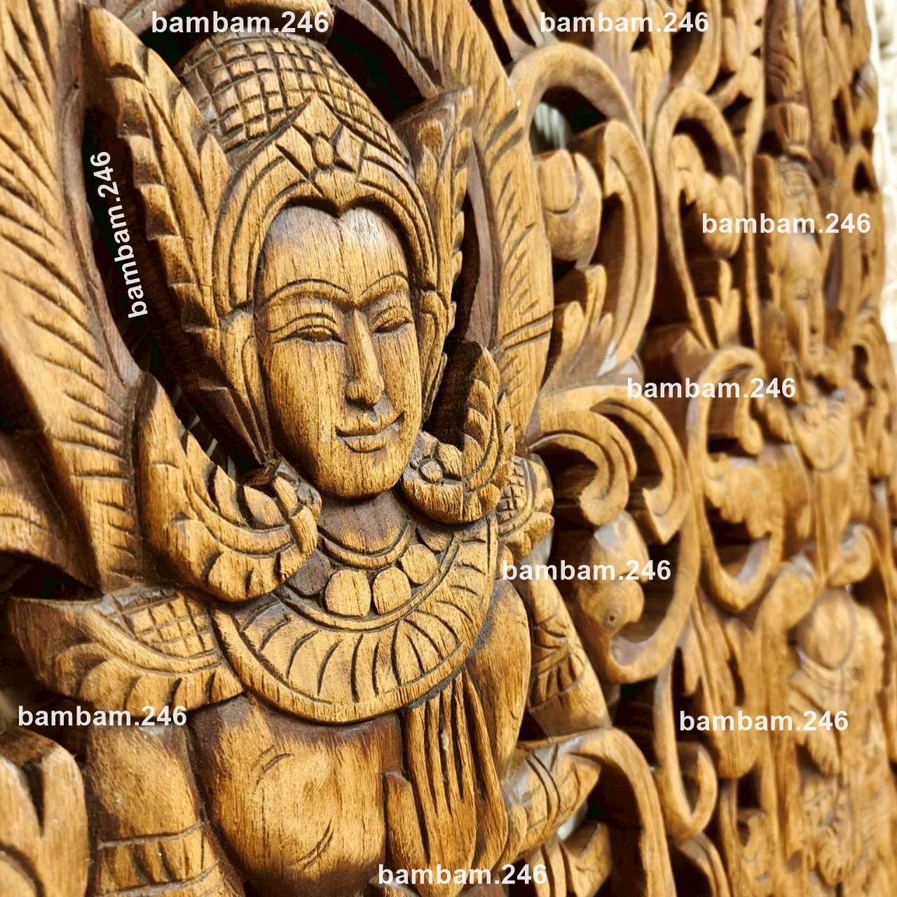 Set of 2 Thai Teak Wood Carved Wall Art Panel Thepphanom Angel Home Decor Spirit