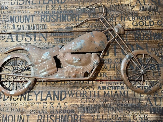 Metal & Wood Motorcycle Wall Decor 24×18 Rustic Vintage Travel Cities Sign