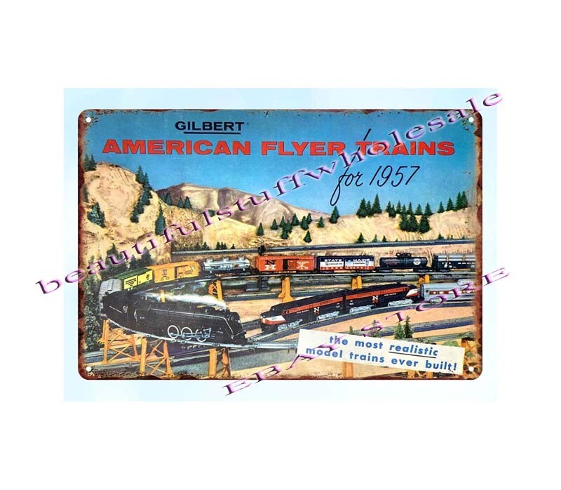 1957 Gilbert HO American Flyer Trains Model railway railroad metal tin sign