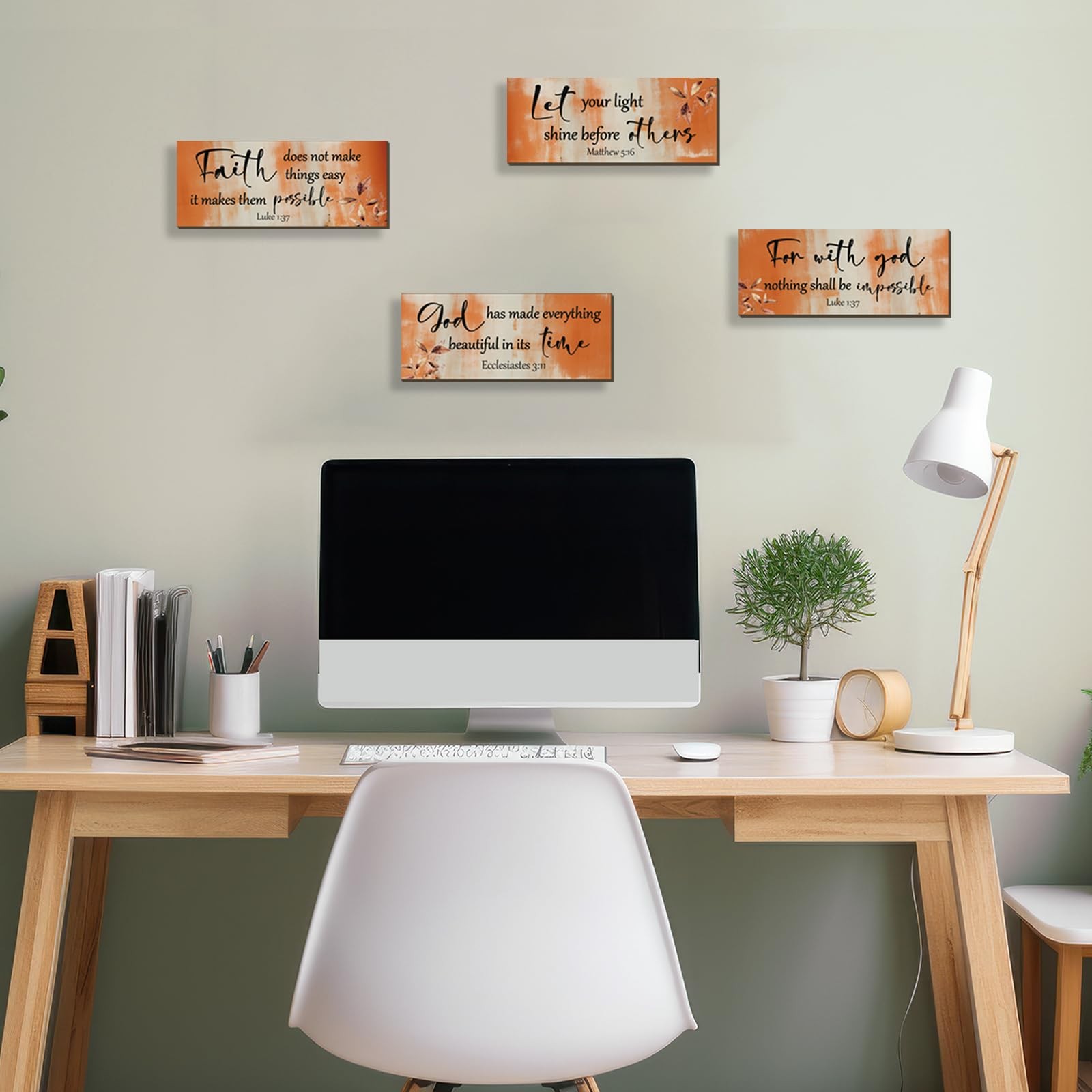 4 Pieces Orange Bathroom Decor Bible Verses Decor Wooden Orange Wall Decor Ab…