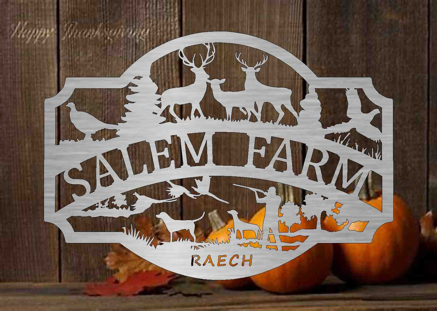 3ft Metal Sign with hunting scene customized with your name