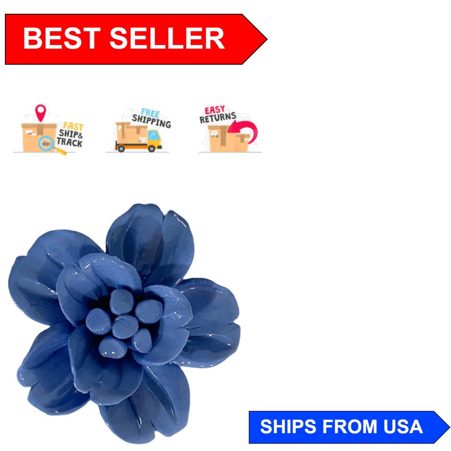 Versatile 2.76″ Dark Blue Ceramic Flower Sculpture – Wall Art for Any Room