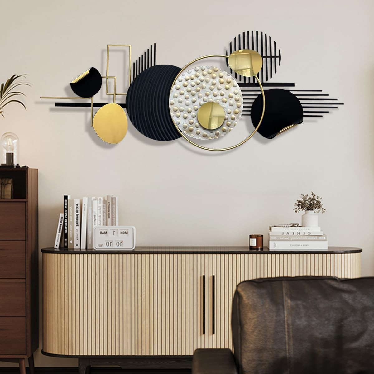 Metal Wall Art Modern Art Black and Gold Boho Living Room Decor Art Abstract …