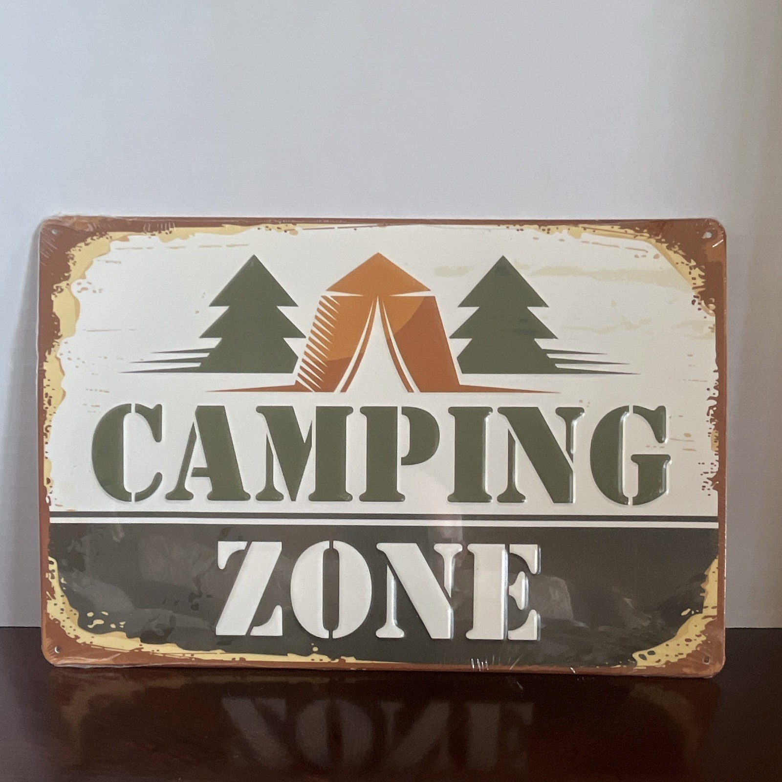 Camping Zone Metal Wall Sign Rustic Matte Hanging 12 x 8 in
