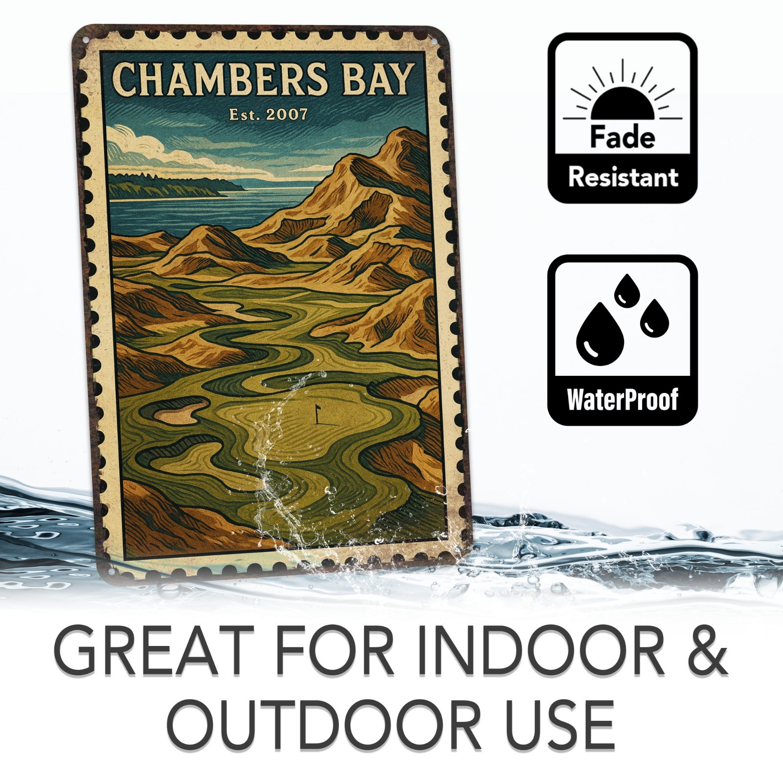 Chambers Bay Metal Golf Course Sign, Golf Wall Art, Golfer Gifts, Vintage Golf