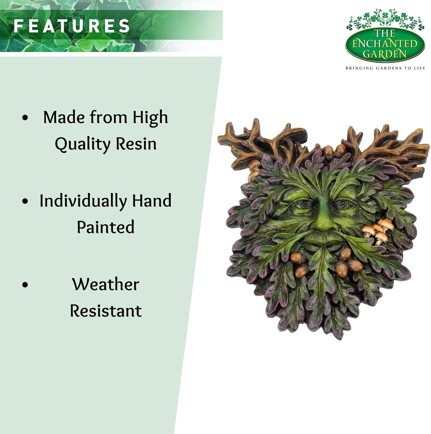 Green Man Wall Plaque – Celtic Tree Spirit Resin Sculpture for Home or Garden Dé