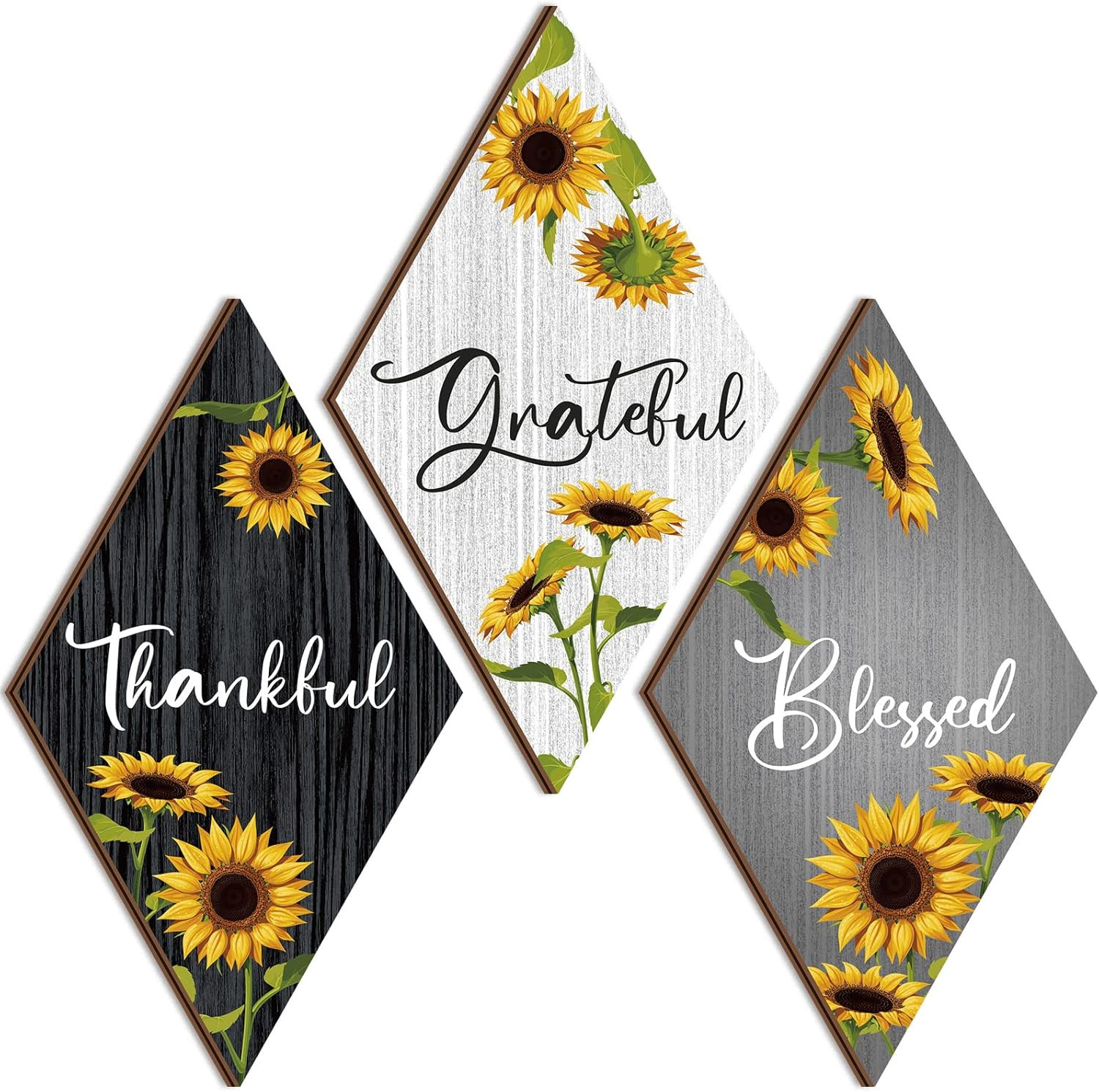 3 Pcs Rustic Wooden Wall Decor Sunflower Inspirational Farmhouse Hanging Signs