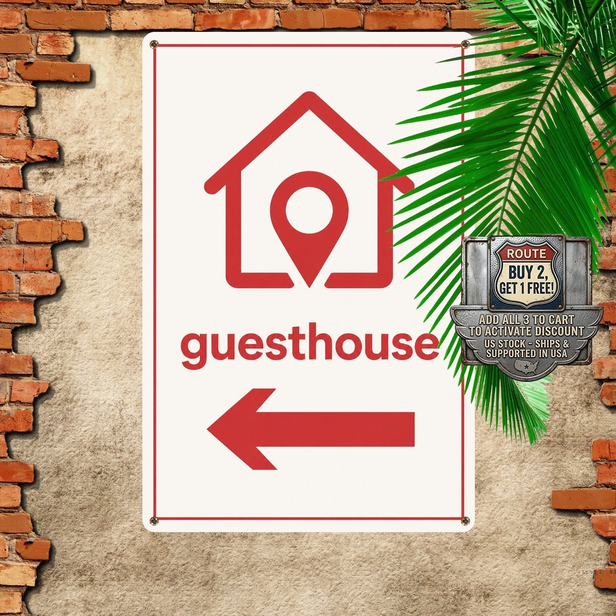 Red Arrow Directional Sign Vintage Style Airbnb Guest Metal Tin Plaque 8×12