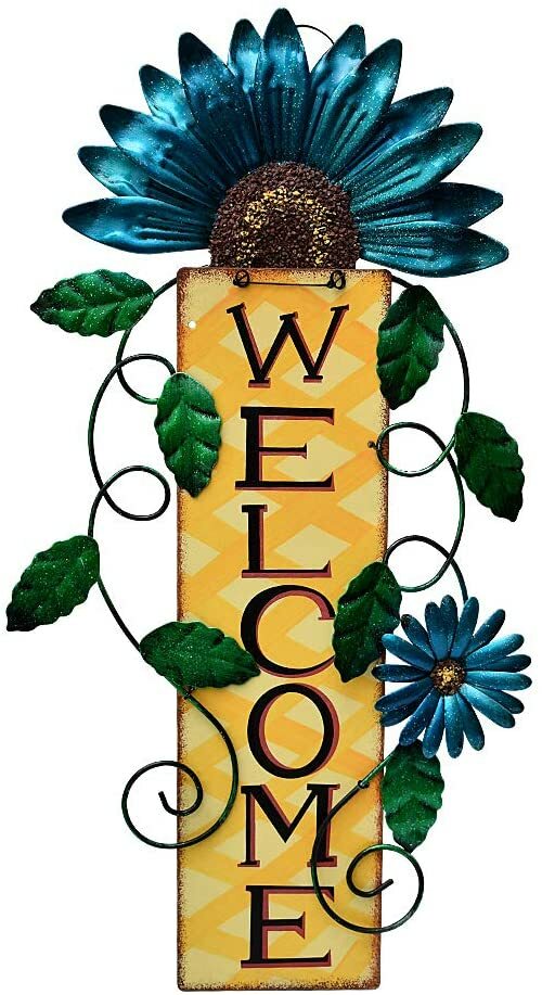 Welcome Sign for Door Decor Hanging Sign, Metal Flower Welcome Door Sign