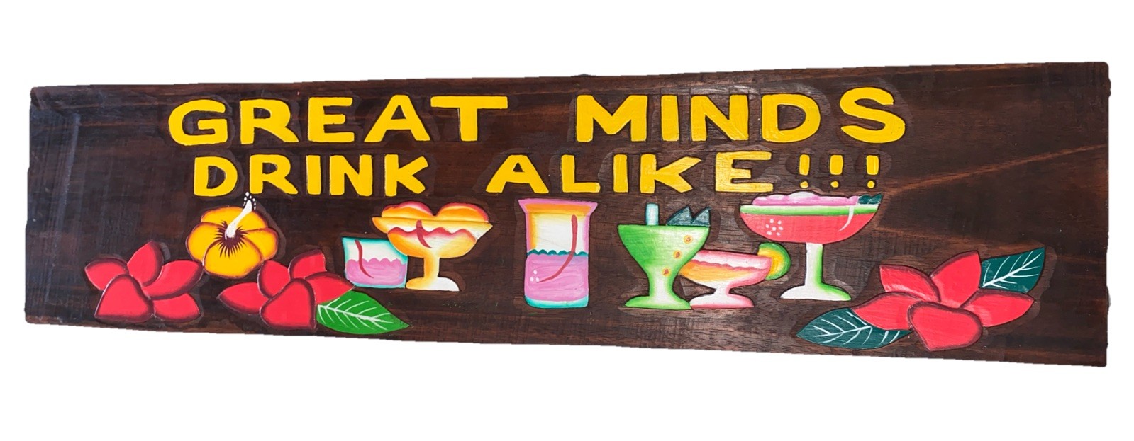 39” GREAT MINDS DRINK ALIKE TROPICAL WOOD SIGN WALL ART TIKI BAR HOME DECOR