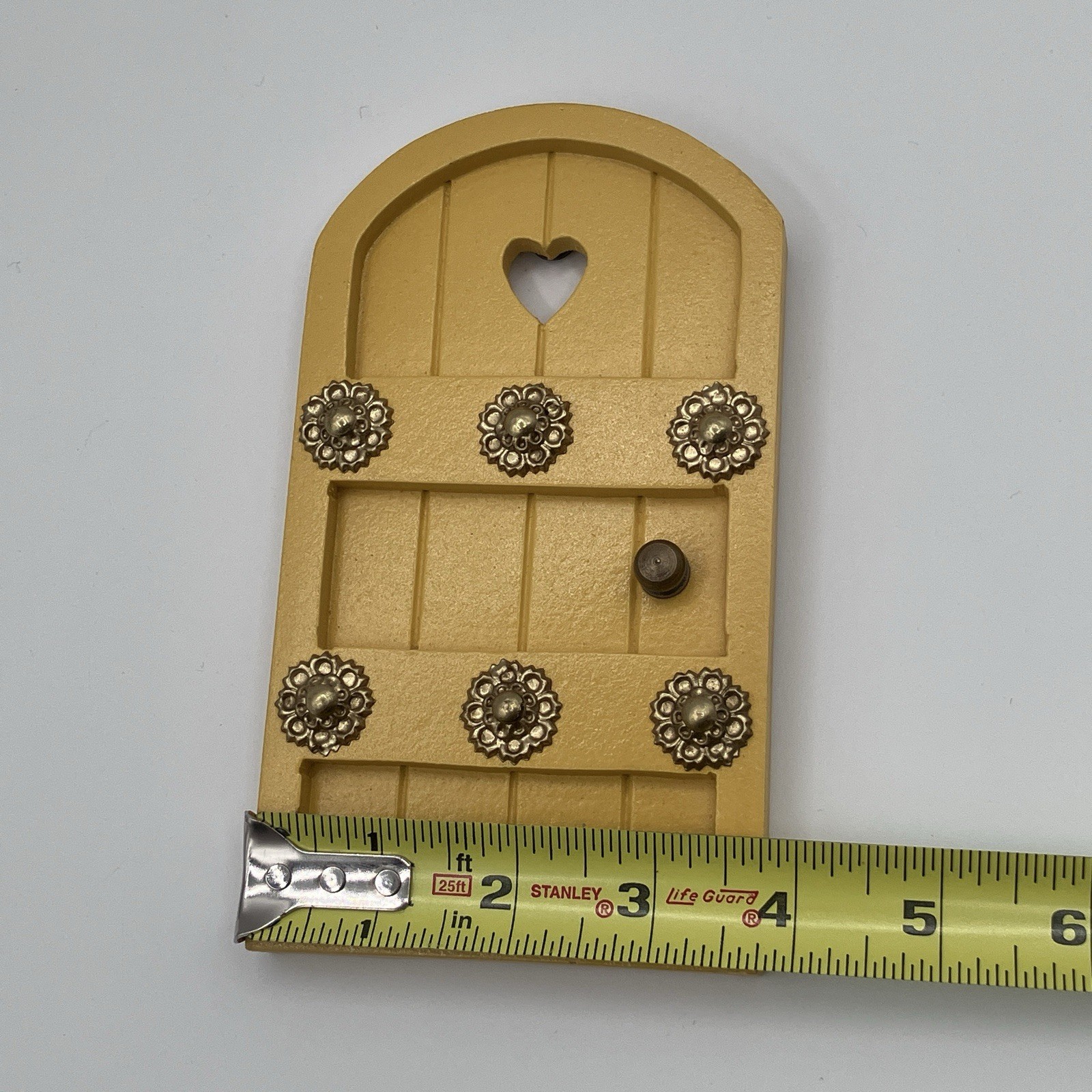 Fairy Garden Yellow Arched Heart Door Cottage Style Gold Tone Accents 6.75 in