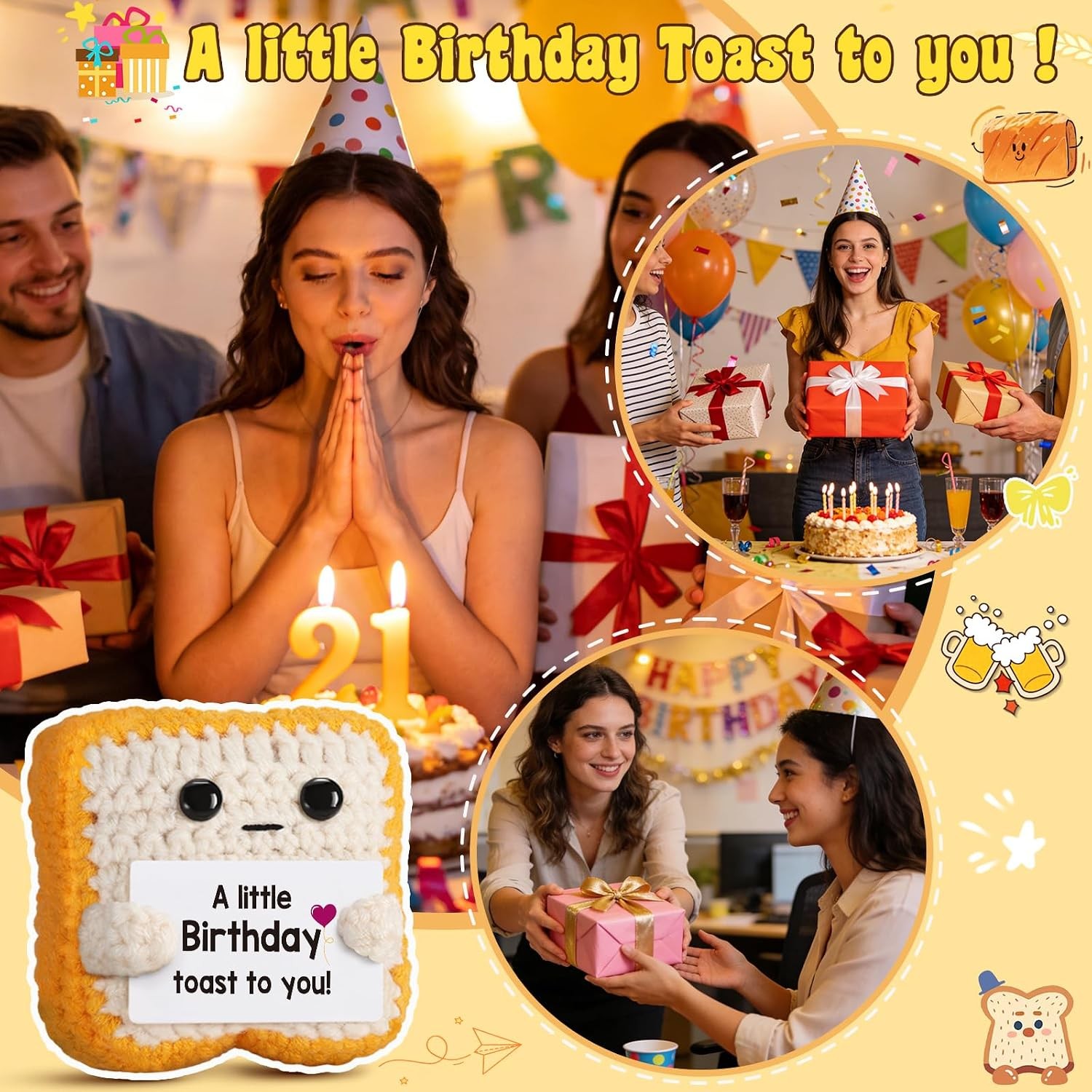 Funny Birthday Gift Crochet Toast Unique Desk Decor For Friend And Coworker