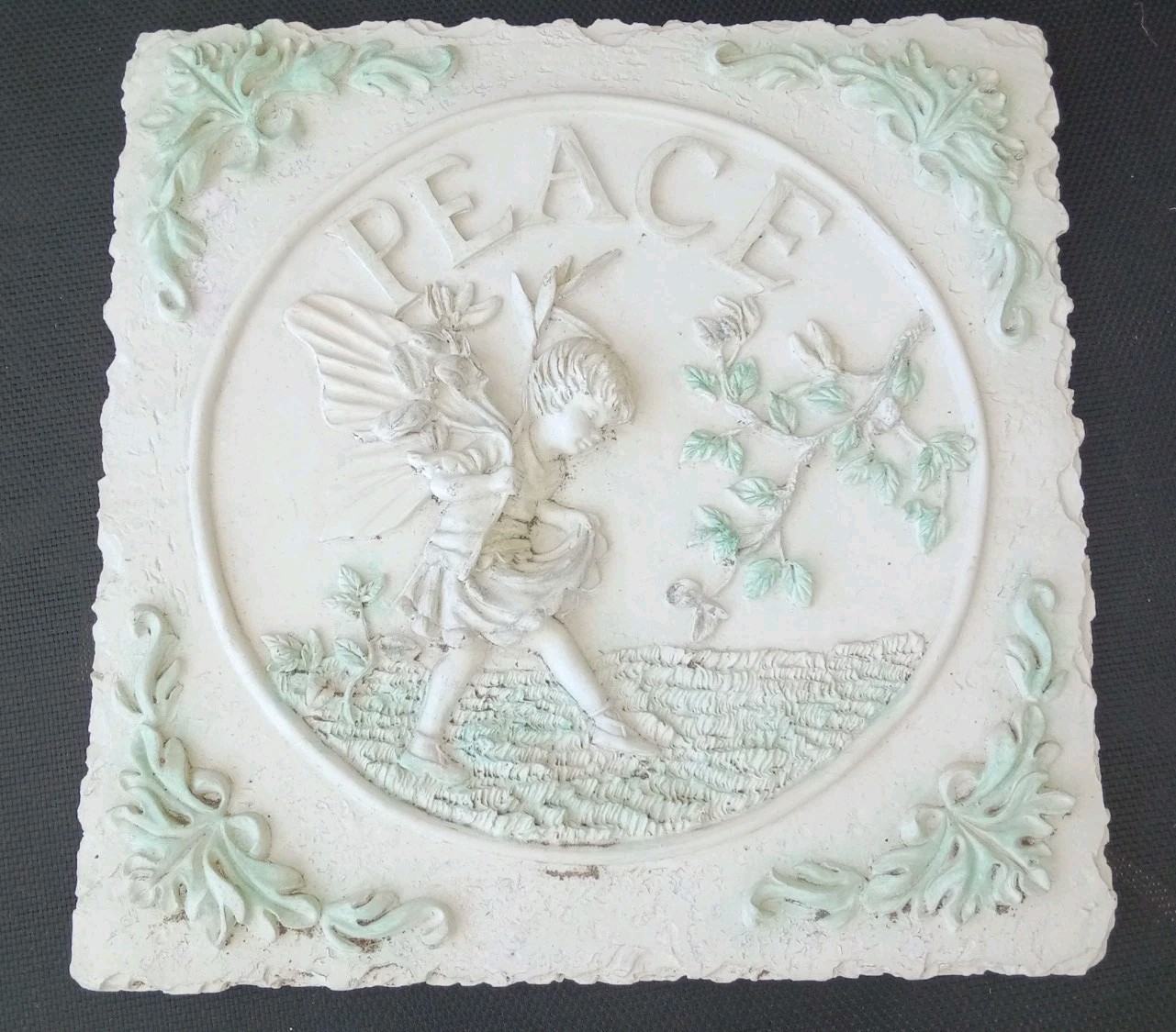 Plaster Type Garden/Outdoor Plaque Pale Green, “Peace” 11.5 in x 11.5 in Used