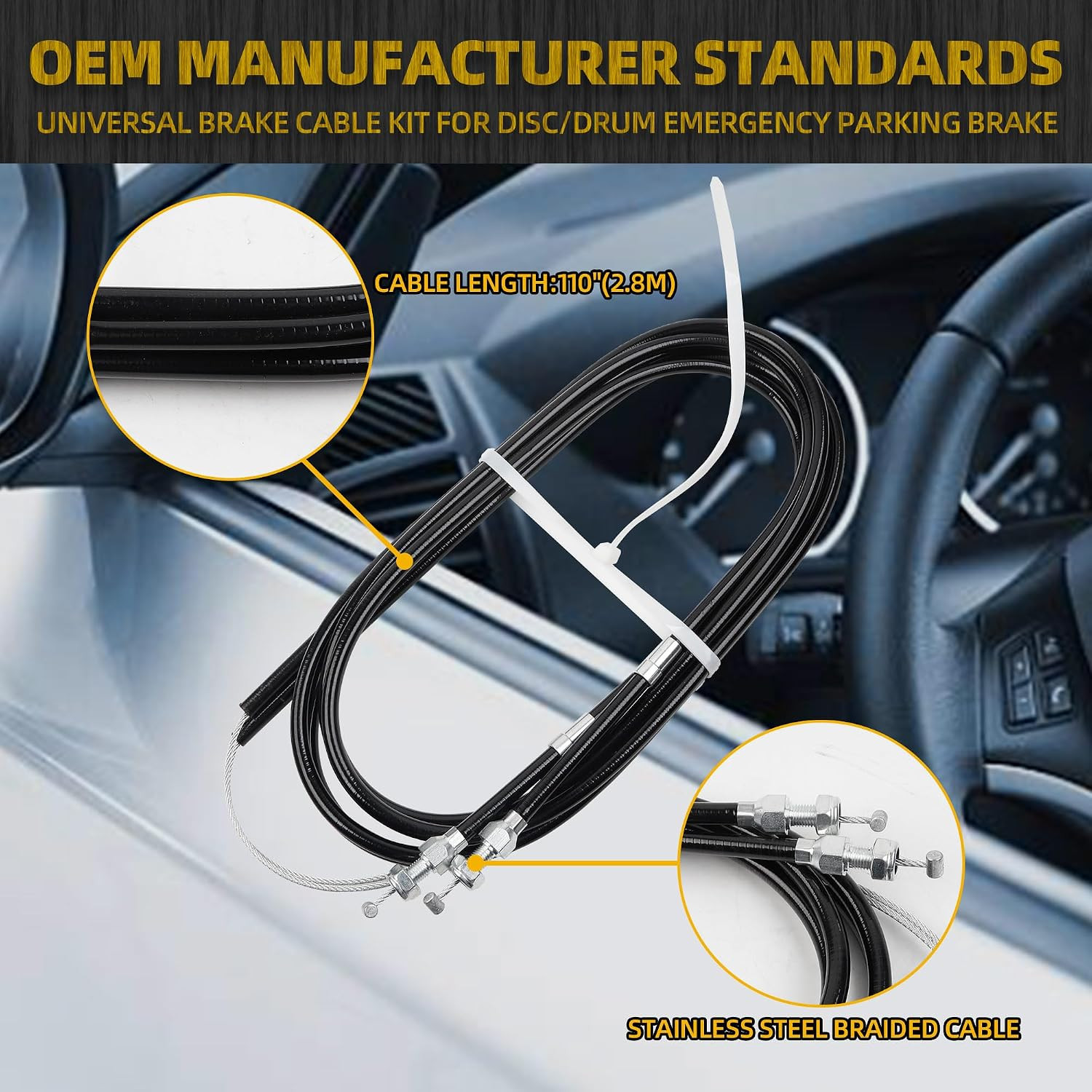 330-9371 Universal Rear Disc/Drum Emergency Parking Brake Cable Complete Kit 110