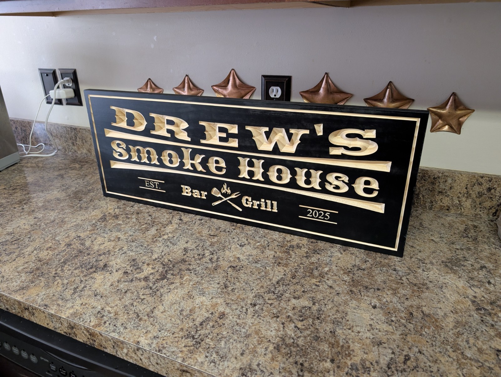 Bar and Grill Sign – Custom Name Home Outdoor Carved Wooden Engraved Wood Plaque