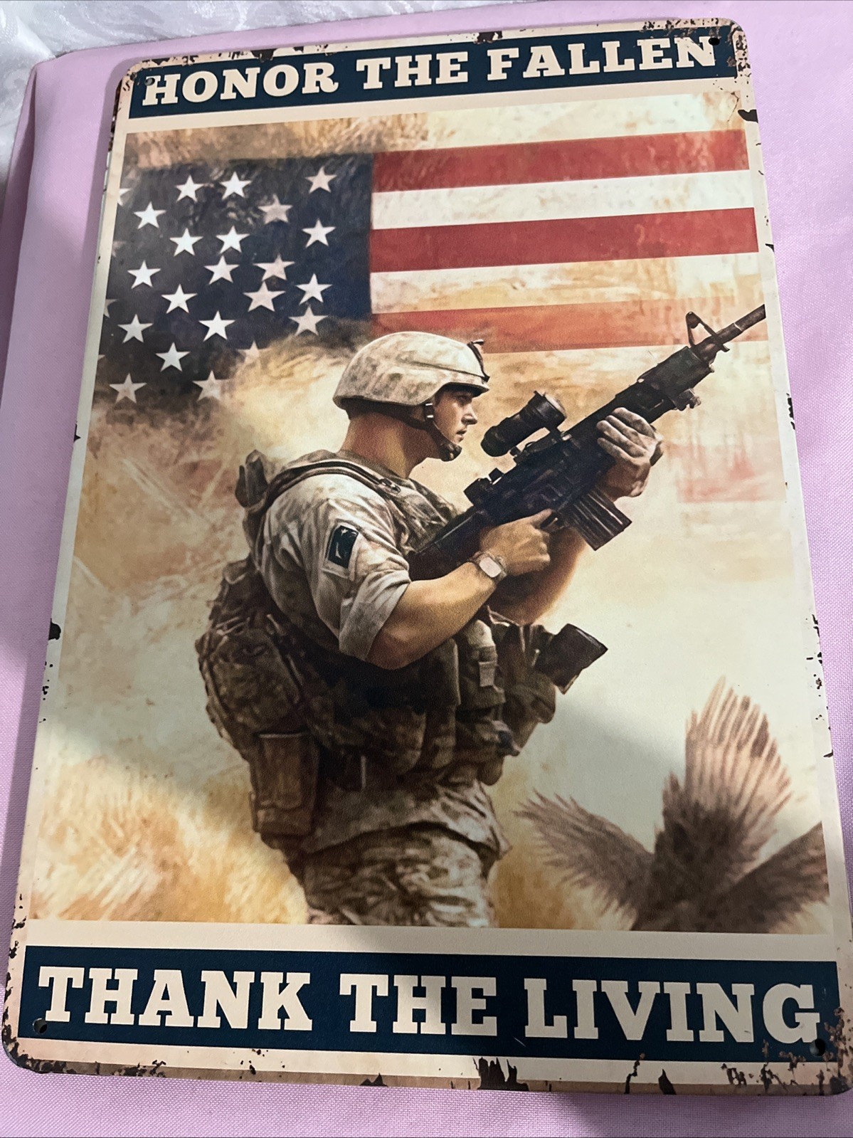 Honor The Fallen Thank The Living Military Veterans USA FLAG Metal Sign 8″x12″