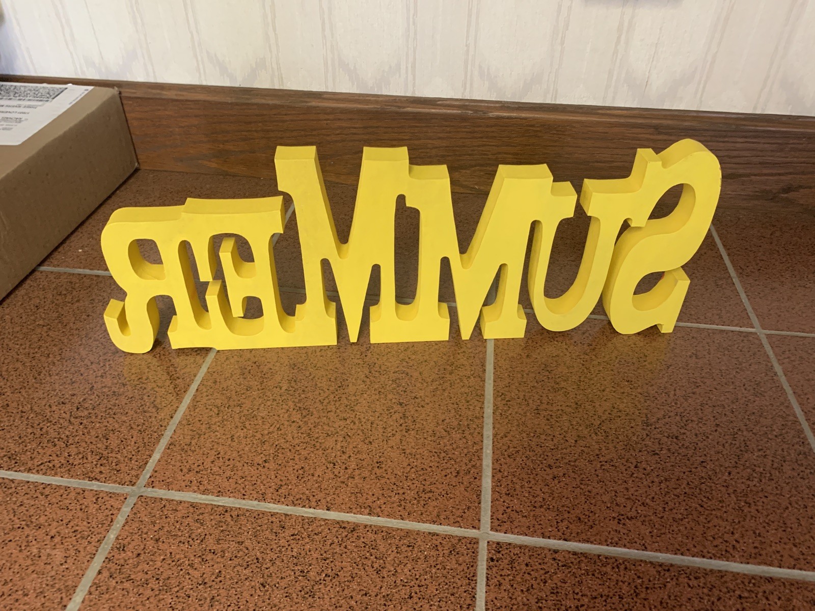 Decorative wood cutout with vinyl decals “SUMMER,” approx. 16.5″ long x 6″