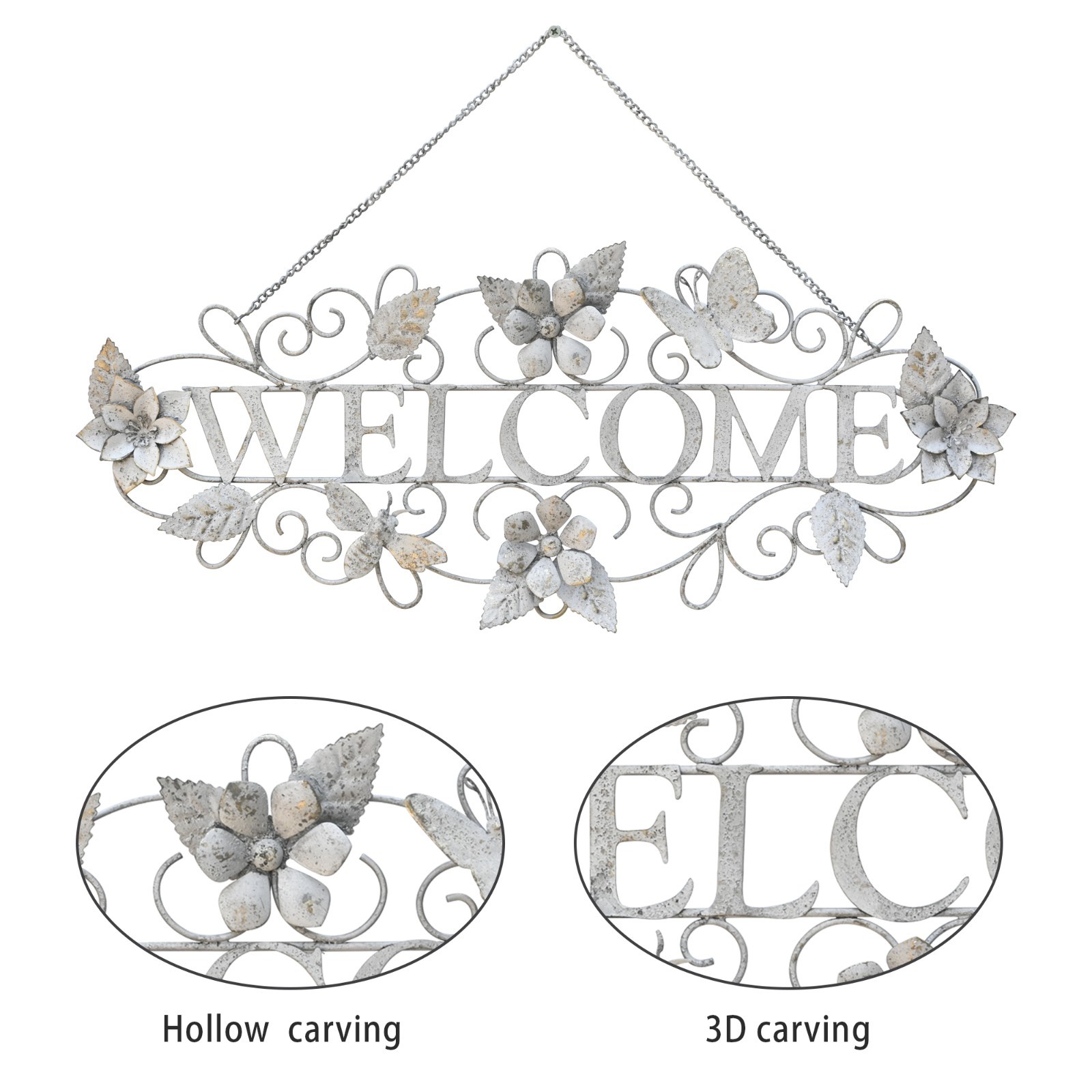 Hanging Welcome Sign for Front Door Porch Vintage Style Decorative Wall Decor