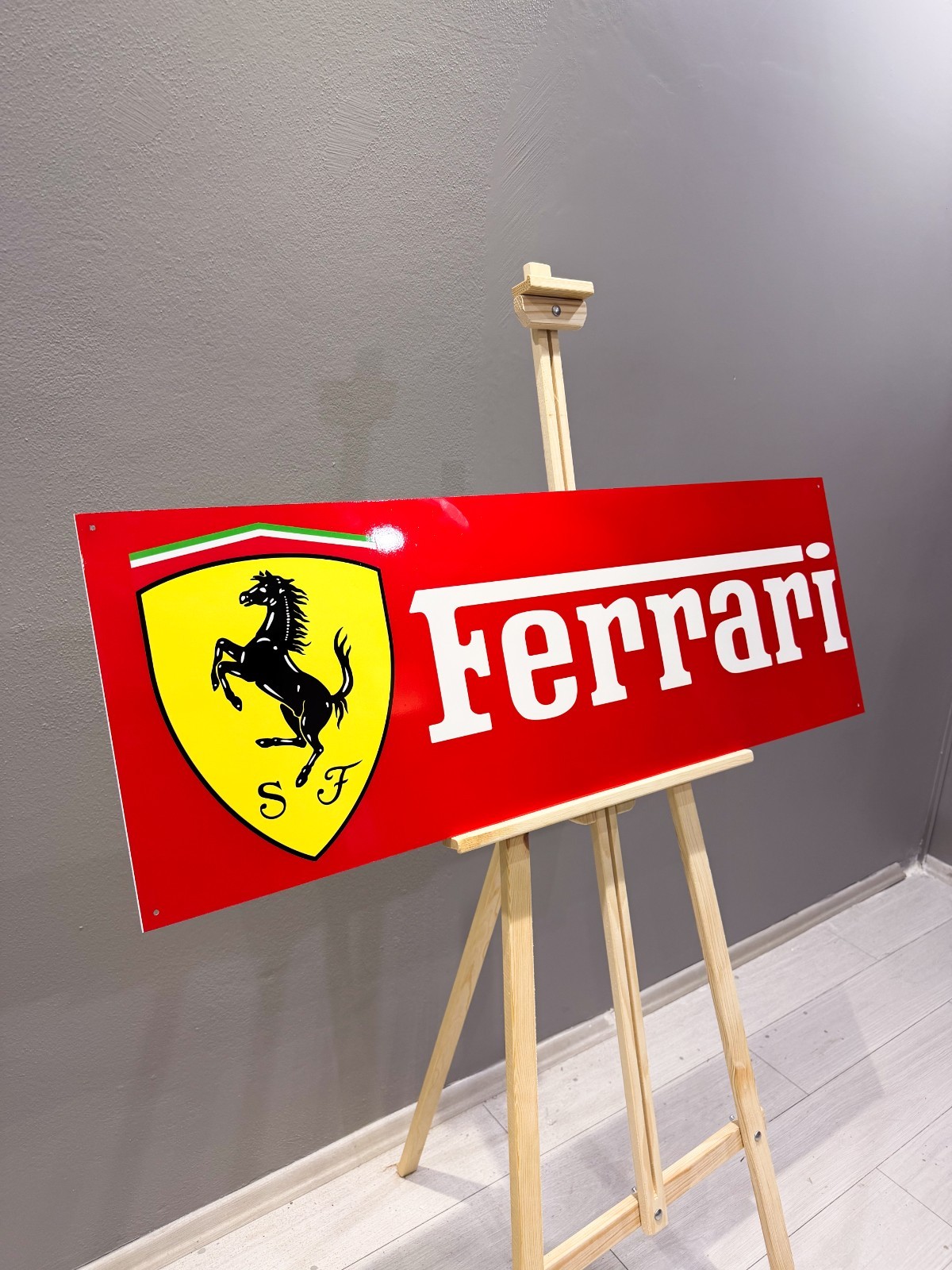 Ferrari Classic Logo – Garage Heavy Metal Sign – 118 × 40 cm (46.5” × 15.7”)