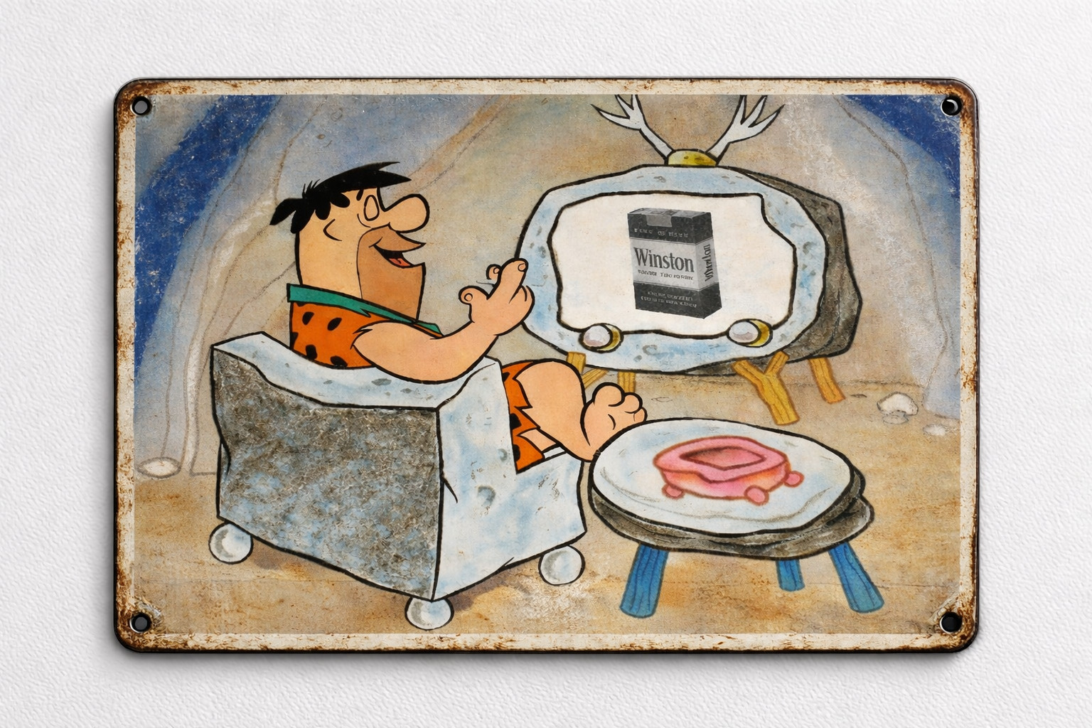 Winston Cigarettes Fred Flintstone Classic Vintage Smoking Ad 8×12 Metal Sign