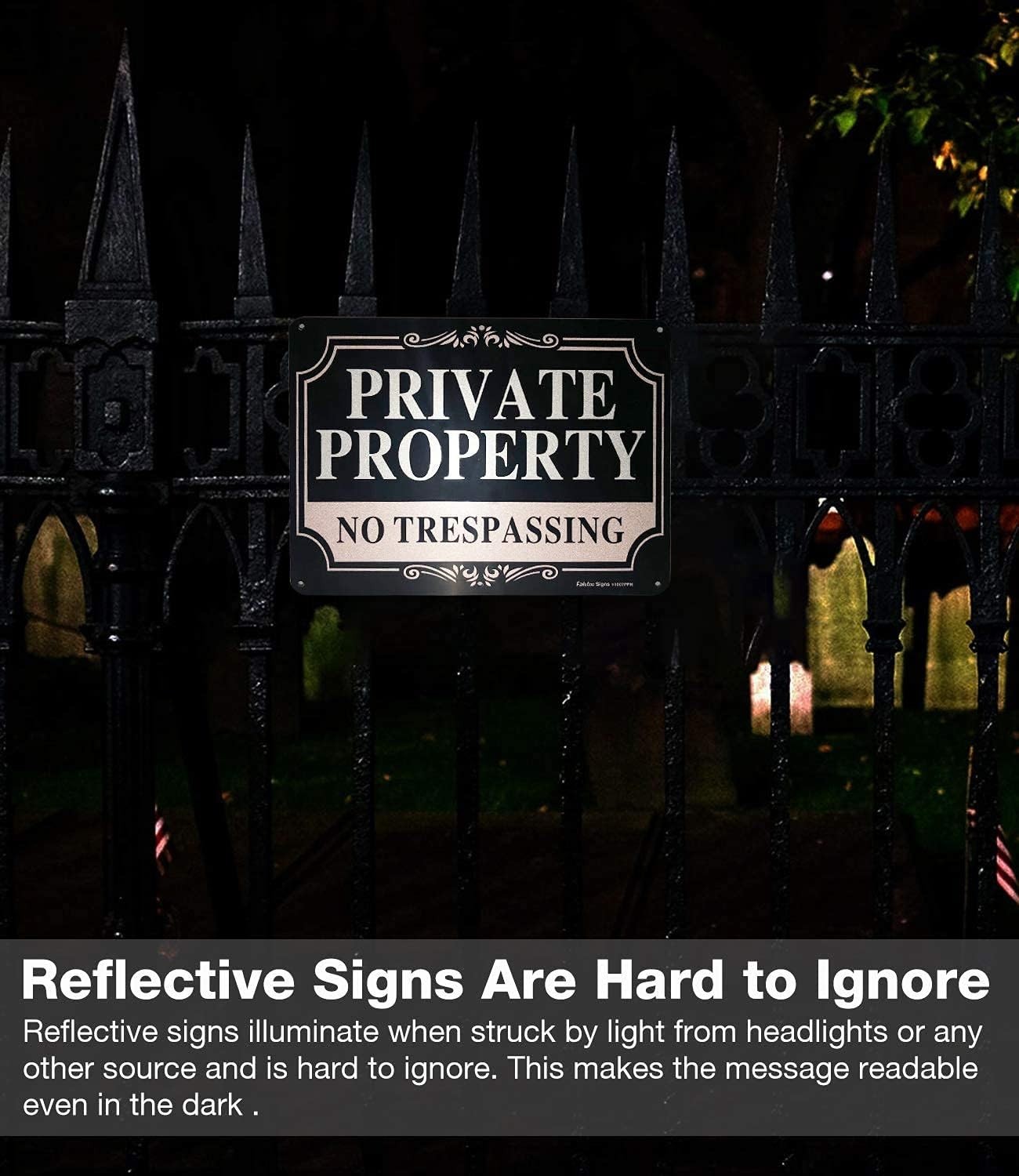 Durable Reflective No Trespassing Signs – 2 Pack 10×7 Inch for Property Security